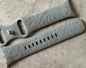 Engraved Dinosaur Fossils Design for Google Pixel Watch 1, 2, 3 - Silicone Band / Strap - 13 Colours