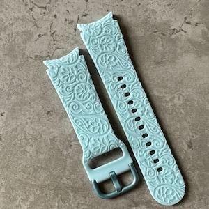 Engraved Floral Henna Pattern for Samsung Galaxy Watch 4 / 5 / 6 / 7 / FE Silicone Band / Strap - 40mm/42mm/44mm/45mm/46mm - 30 Colours