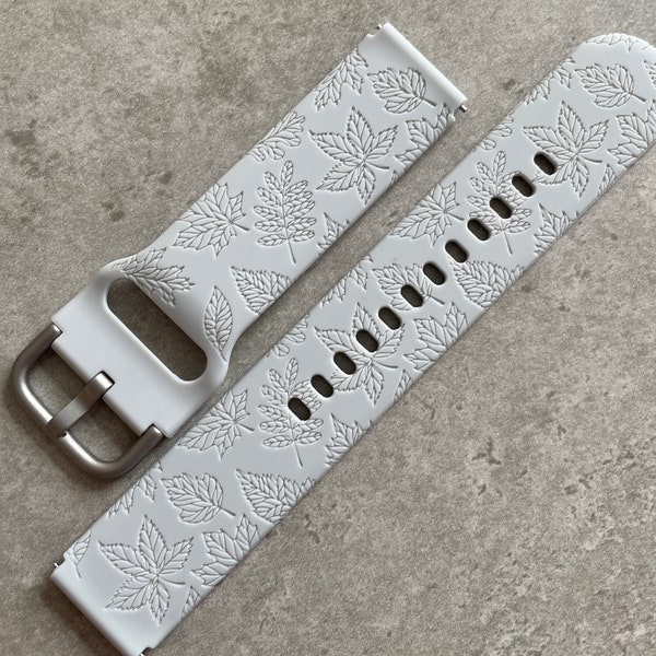 18mm Silicone Watch Band / Strap - Engraved Autumn / Winter Leaves Design - Fossil / Huawei / LG - 10 Colours