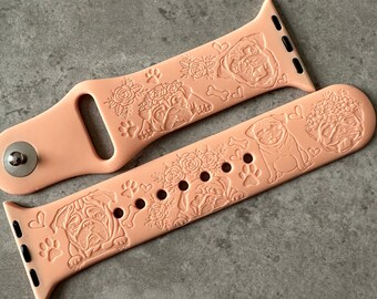 Gravur Mops Armband für Apple Watch: Sportarmband aus Silikon, 51 Farben