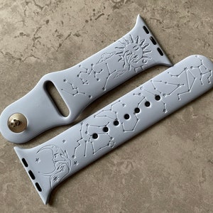 Apple Watch Silicone Sport Band / Strap - Engraved Constellation Sun and Moon Design - 38mm/40mm/41mm/42mm/44mm/45mm/46mm/49mm - 51 Colours