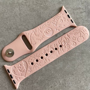 Apple Watch Silicone Sports Band / Strap - Engraved Tattoo Icons Design - 38mm/40mm/41mm/42mm/44mm/45mm/46mm/49mm - 51 Colours