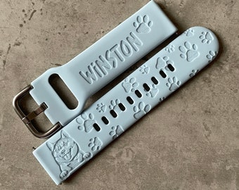 20mm Silicone Watch Band / Strap - Custom Engraved Pet Dog Design - Samsung Galaxy / Huawei / Garmin - 23 Colours