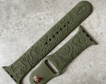 Engraved Snake Stars Flowers strap for Apple Watch: 40mm, 42mm, 46mm