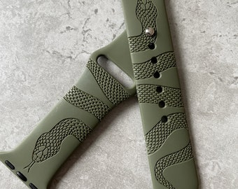 Apple Watch Silicone Sports Band / Strap - Custom Engraved Snake Serpent Design - 40mm/41mm/42mm/44mm/45mm/46mm/49mm - 51 Colours