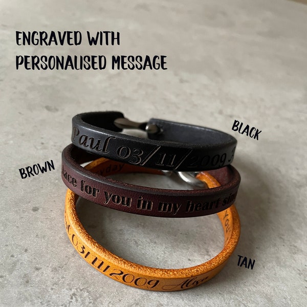 Personalised Engraved Secret Message Real Leather Bangle / Bracelet