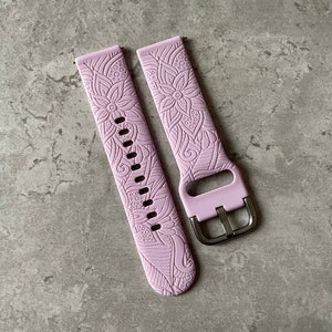 20mm Silicone Watch Band / Strap - Custom Engraved Henna Flowers - Samsung Galaxy / Huawei / Garmin - 23 Colours