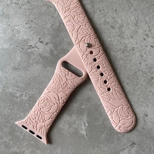 Engraved Rose Flowers Design for Apple Watch / Silicone Sports Band / Strap - 38mm/40mm/41mm/42mm/44mm/45mm/46mm/49mm - 51 Colours