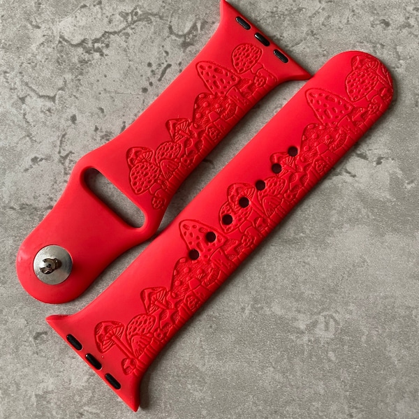 Apple Watch Silicone Sports Band / Strap - Custom Engraved Mushrooms Design - 38mm/40mm/41mm/42mm/44mm/45mm - 51 Colours