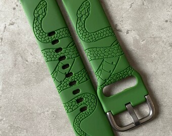 Engraved Snake Silicone Watch Band: 20mm Galaxy, Huawei, Garmin Strap