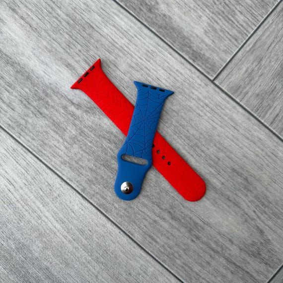 Engraved Spider Web strap for Apple Watch: Red & Blue Silicone Sport Band