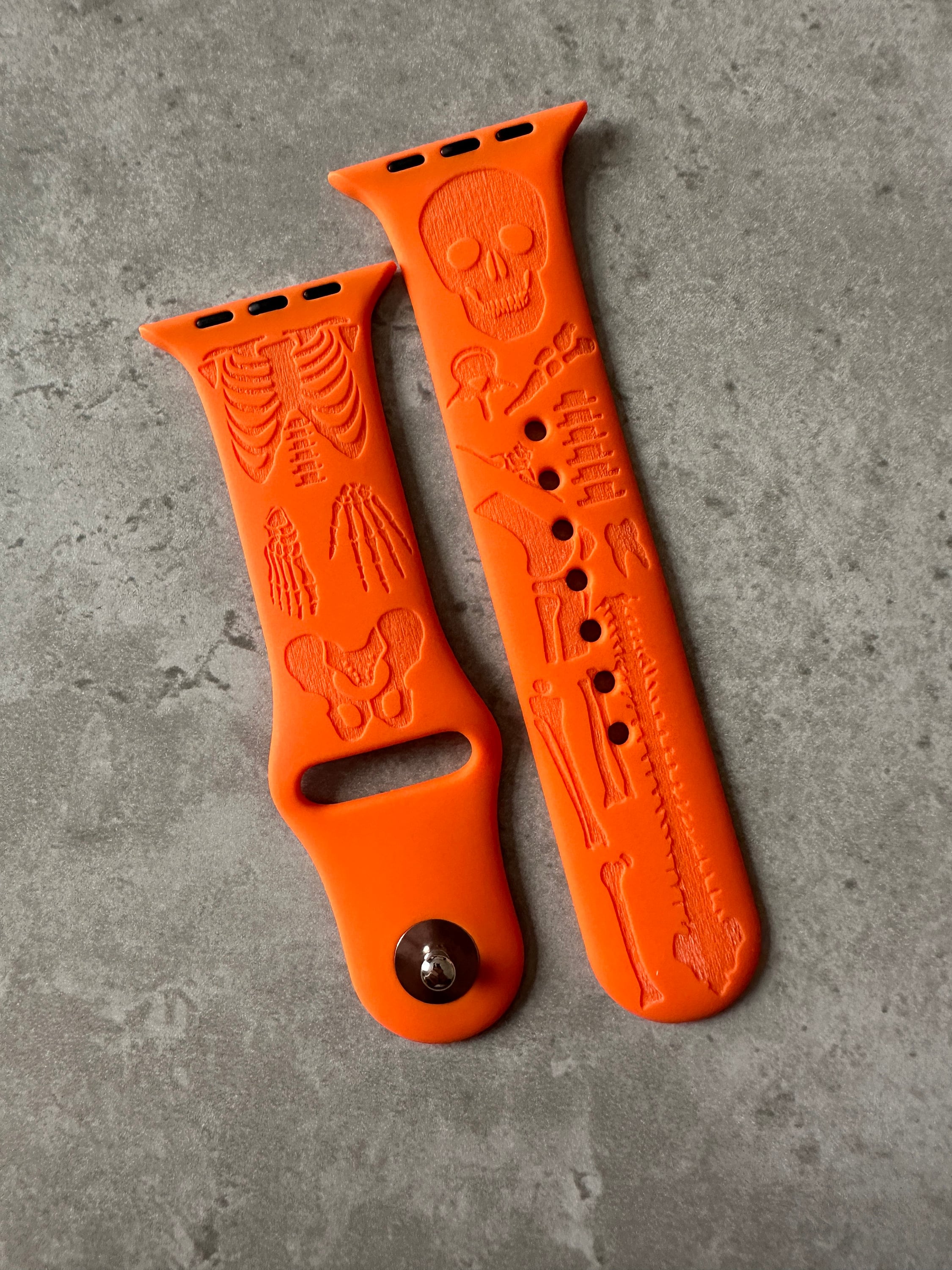 Apple Watch Silicone Sports Band / Strap - Custom Engraved Human Skeleton Design - 38mm/40mm/41mm/42mm/44mm/45mm/46mm/49mm - 51 Colours