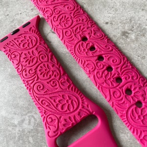 Engraved Paisley Petal Design for Apple Watch / Silicone Sports Band / Strap - 38mm/40mm/41mm/42mm/44mm/45mm/46mm/49mm - 51 Colours