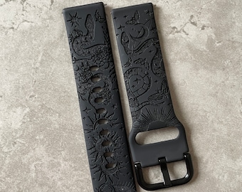 20mm Silicone Watch Band / Strap - Custom Engraved Snake Stars Flowers Design - Samsung Galaxy / Huawei / Garmin - 23 Colours