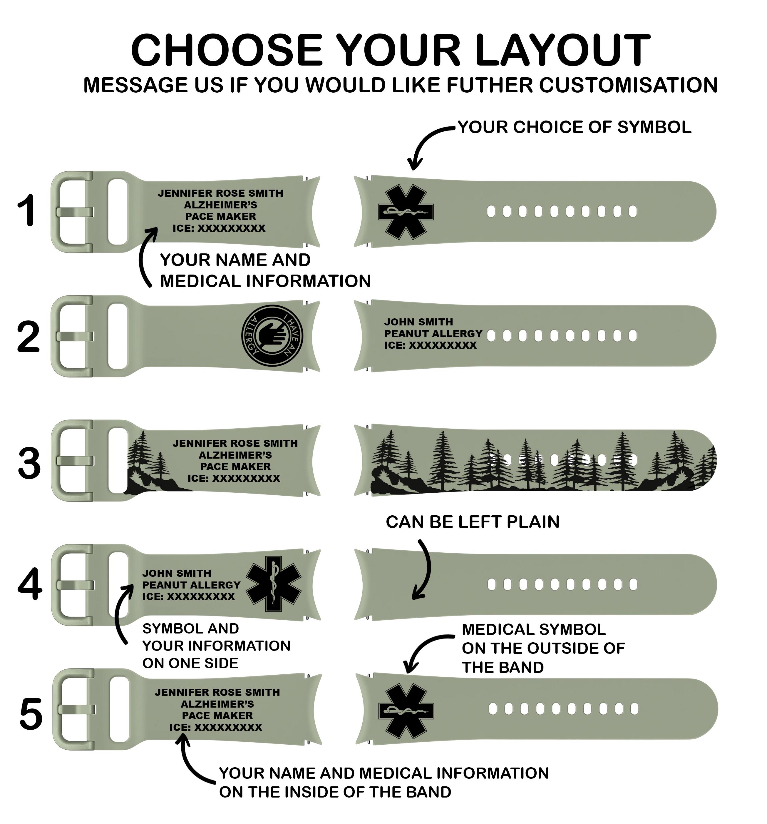 Samsung Galaxy Watch 4/5/6/7/FE用刻印入りメディカルアラートシリコンバンド - 30色 - Etsy 日本