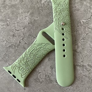 Engraved Chrysanthemum Design for Apple Watch / Silicone Sports Band / Strap - 38mm/40mm/41mm/42mm/44mm/45mm/46mm/49mm - 51 Colours