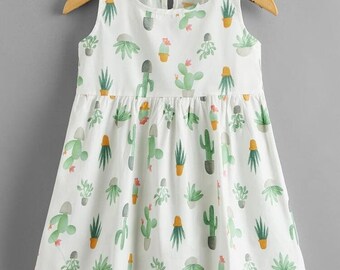 Comfortable Cotton Dress For Toddler From 2 to 5 Year Olds | Cute Cactus Dress | Toddler Casual Dress