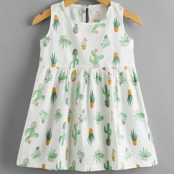 Comfortable Cotton Dress For Toddler From 2 to 5 Year Olds | Cute Cactus Dress | Toddler Casual Dress