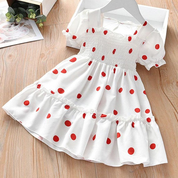 White polka dot smock dress cheap