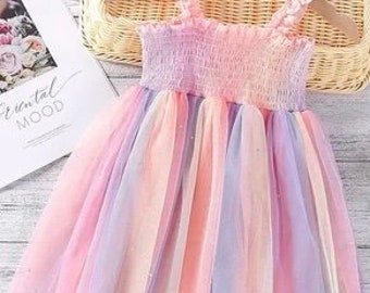 Pretty Rainbow Dress For Toddler and Little Girl | Girl Birthday Party Dress