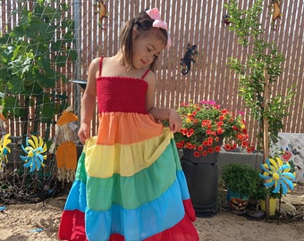 Super Beautiful Twirly Cotton Rainbow Dress For Girl | Beautiful Sun Dress For Little Girl