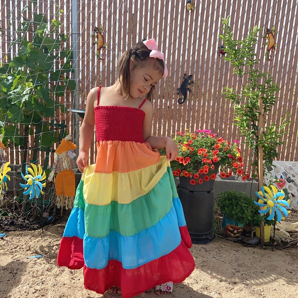 Super Beautiful Twirly Cotton Rainbow Dress For Girl | Beautiful Sun Dress For Little Girl
