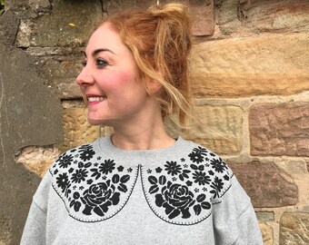 Embroidered Collar Sweatshirt - Etsy UK
