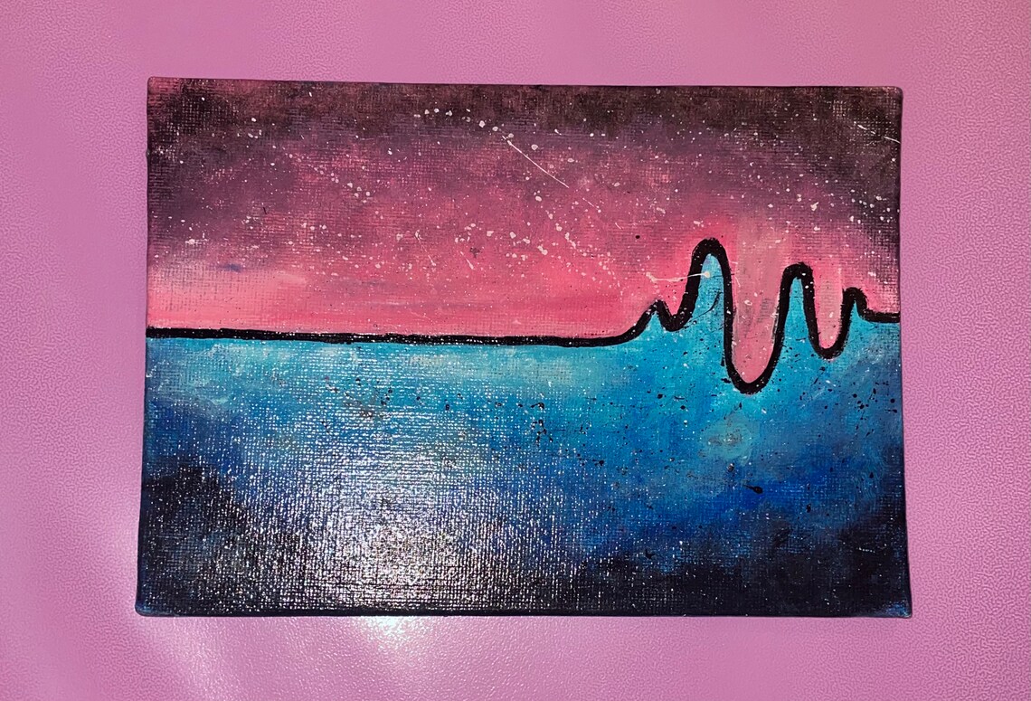 Half blue half pink painting Etsy