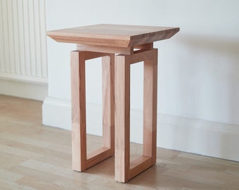 Solid Beech Side Table Minimalist Handmade End Table Japanese