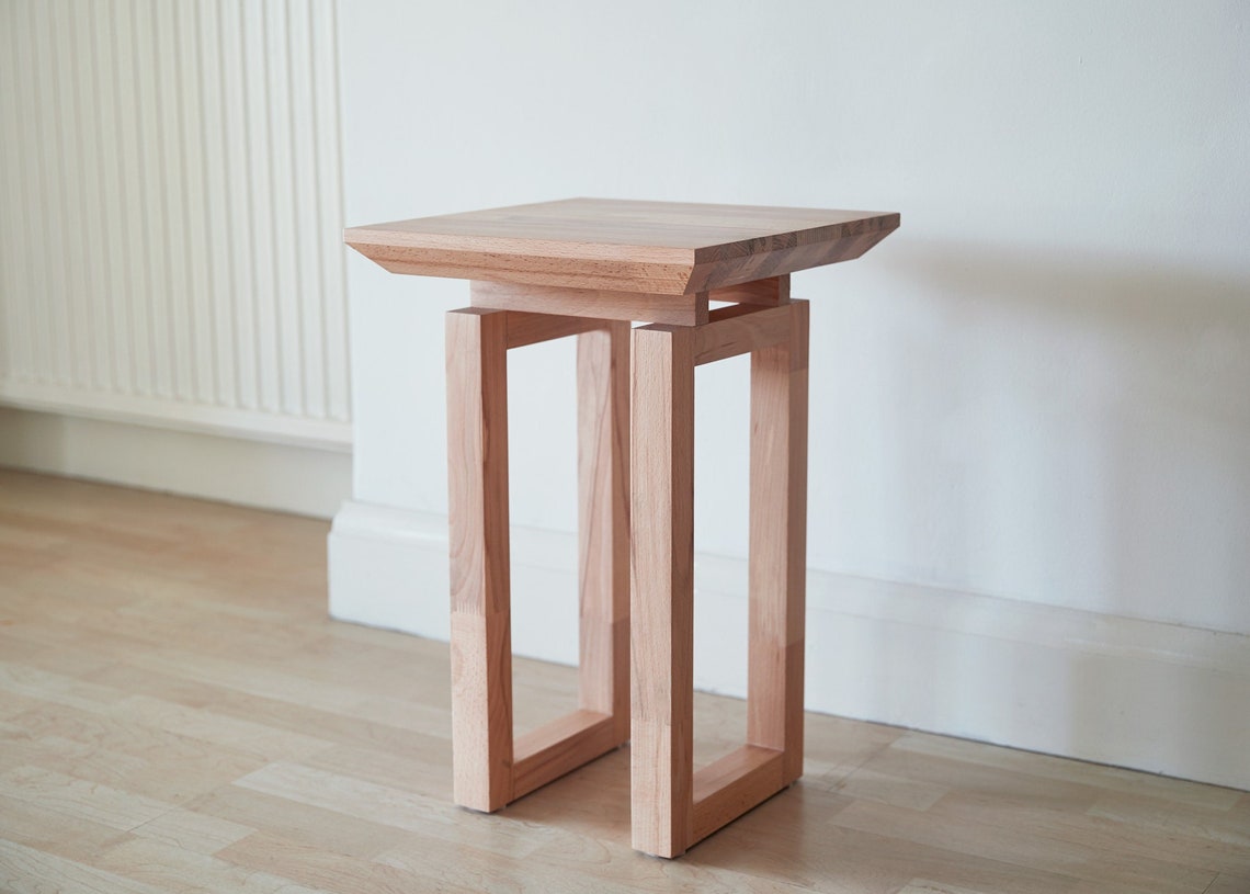 Solid Beech Side Table Minimalist Handmade End Table Japanese Inspired