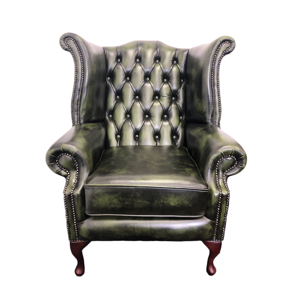 Chesterfield Armchair Antique Queen Anne High Back Chair Green Etsy