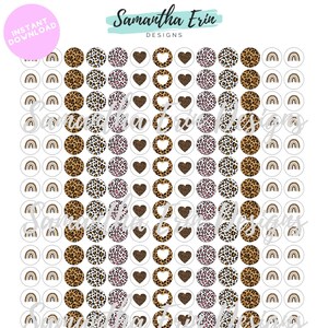 May include: A sheet of 100 printable stickers featuring a variety of designs, including leopard print, hearts, and rainbows. The stickers are perfect for adding a touch of personality to planners, journals, laptops, and more.