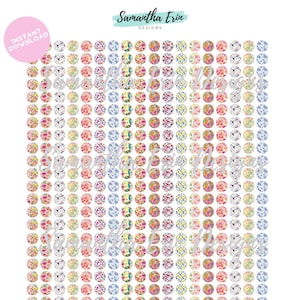 8mm spring floral, flower cabochons, Cabochon 8mm circle template, Instant Download, Cabochon Template