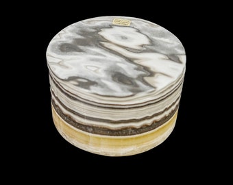 Small Modern Stone Box, Onyx Stone Round Decorative Box, Signature Zebra Onyx , Tiger Striped Natural Stone box ,