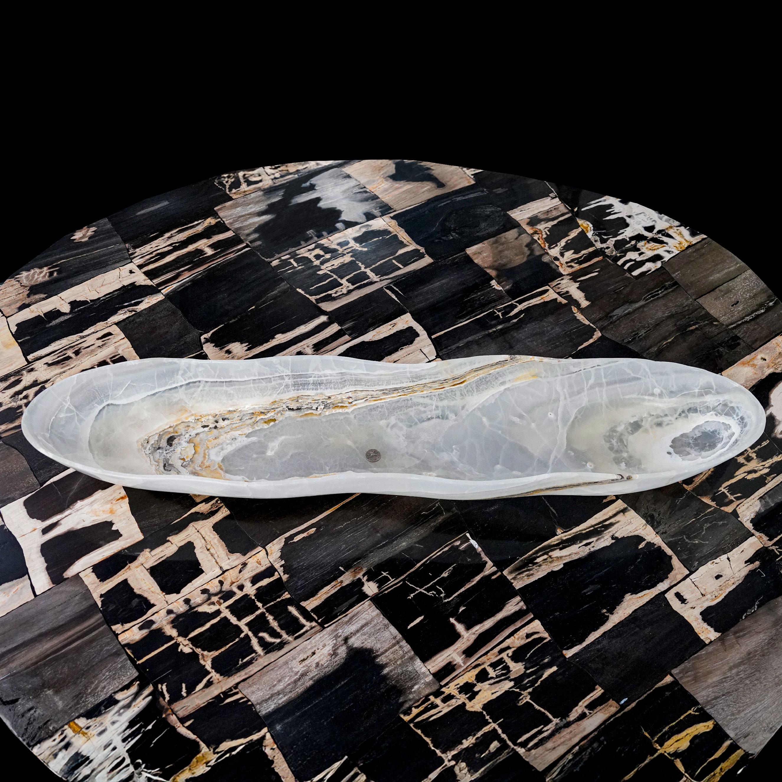Translucent Onyx Stone Bowl ,Natural polished ONYX CANOE BOWL ,Organic Onyx Trough ,Crystallized Quartz Bowl, Quartzite White Canoe Bowl,