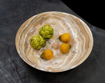 Large Honey Onyx Centerpiece Bowl: Polished Stone, Round Stone Decor