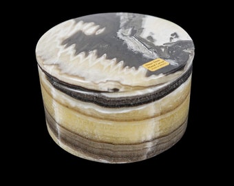 Small Modern Stone Box, Onyx Stone Round Decorative Box, Signature Zebra Onyx , Tiger Striped Natural Stone box ,