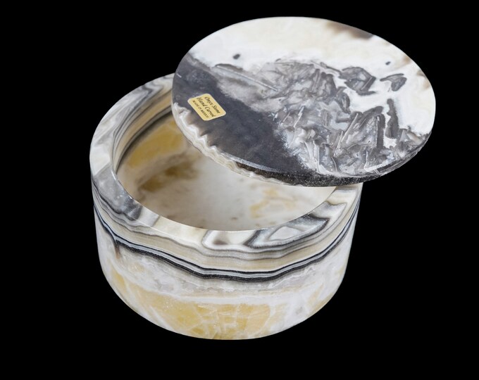 Small Modern Stone Box, Onyx Stone Round Decorative Box, Signature ...