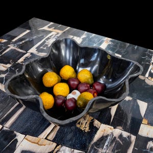 Handmade Black Marble Stone Bowl: Polished Onyx Decor