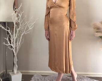 long gold satin dress