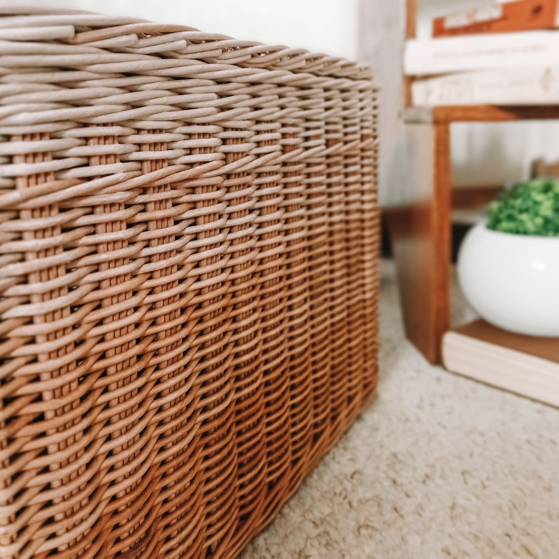 Basket with lid square wicker storage box for bathroom Etsy