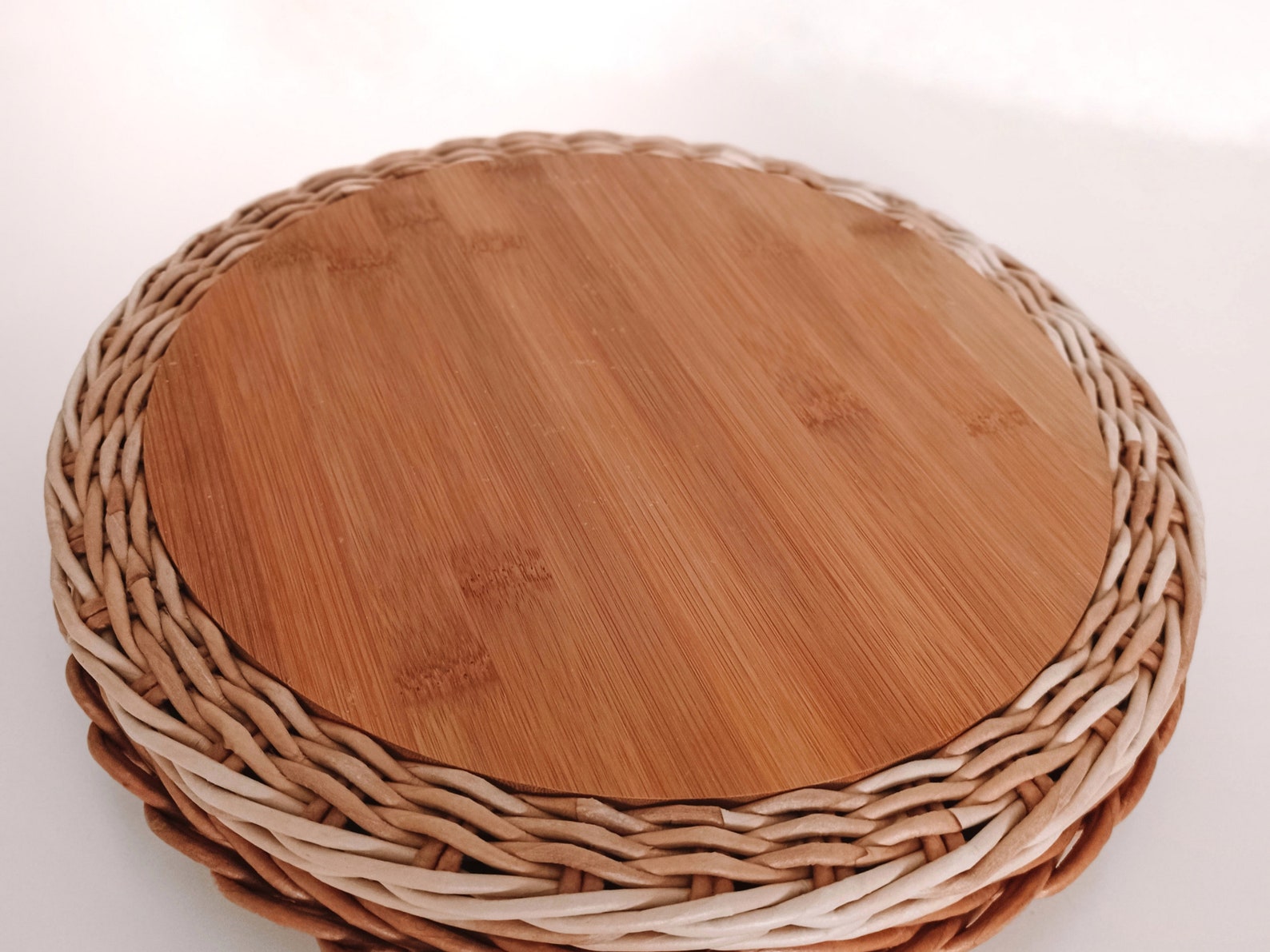 Rustic handwoven tray round wicker tray decorative round Etsy