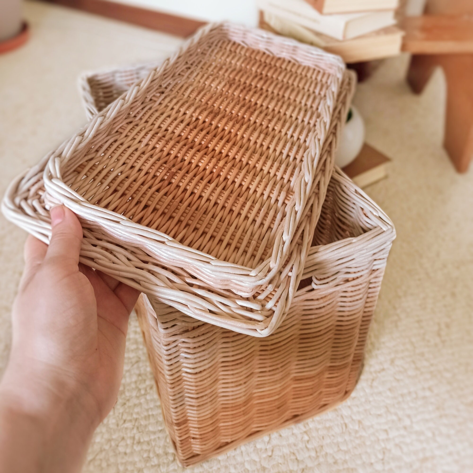 Basket with lid square wicker storage box for bathroom Etsy