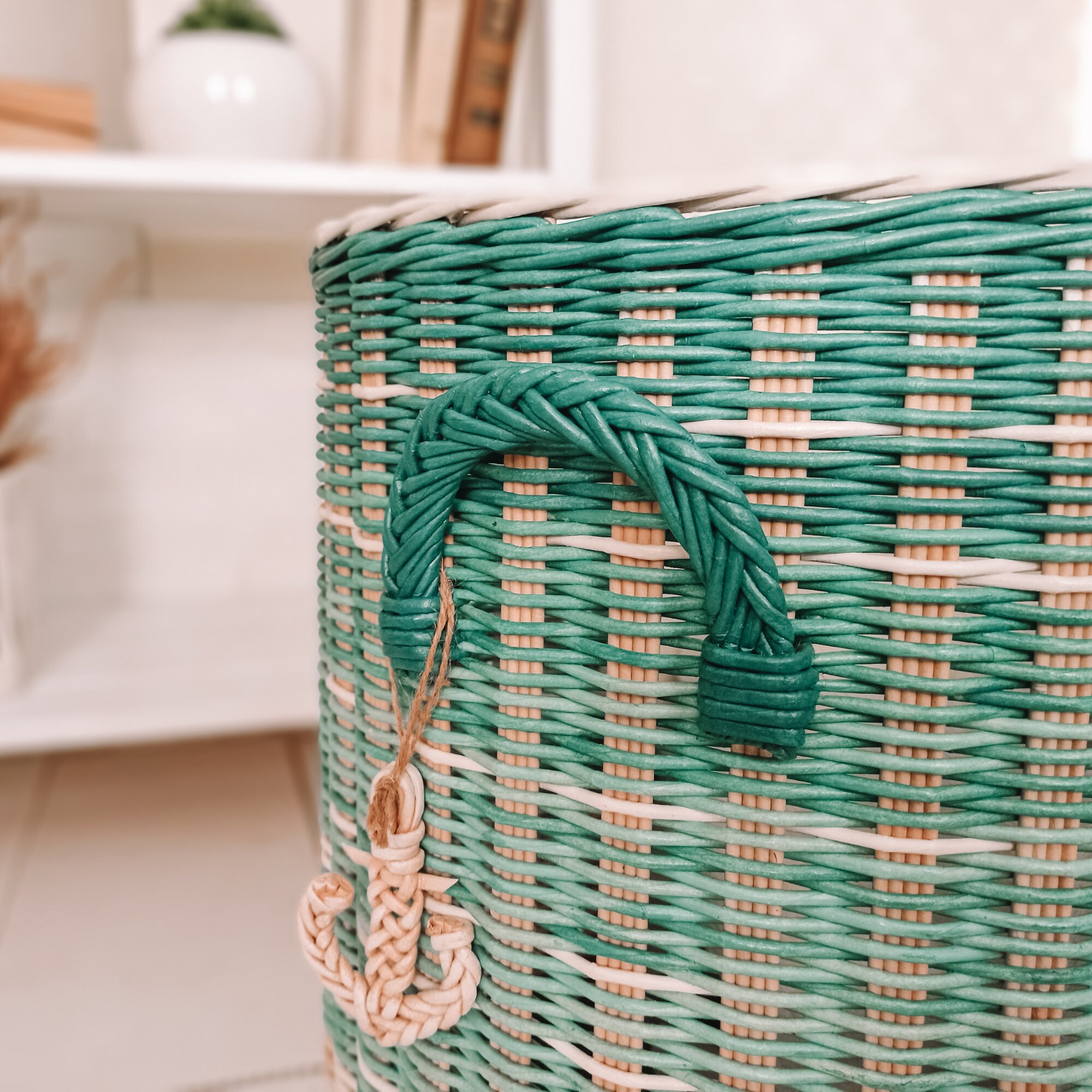 Large wicker basket for storing laundry blankets tall round Etsy