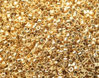 Miyuki Delica beads 24kt light gold plated, 5g 11/0 DB 0034, DB 34, beads for jewelry making, beads from japan, cylindrical beads, real gold