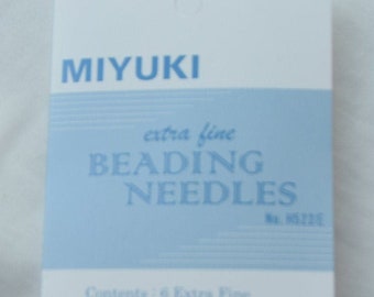 6 Miyuki beading needles, extra fine needles, stainless steel, 0,4mm diameter, beading supplies, high quality needles