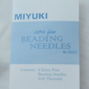 6 Miyuki beading needles, extra fine needles, stainless steel, 0,4mm diameter, beading supplies, high quality needles