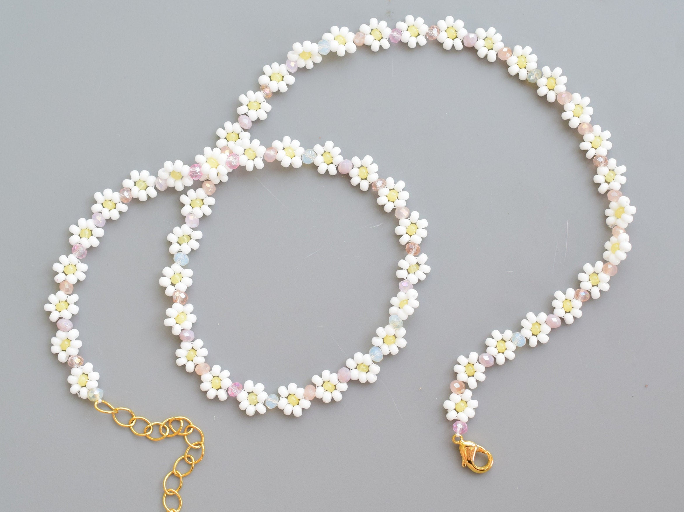 Collana Floreale Boho Vintage Donna, Margherite E Girasoli Stratificati Con Perline E Perle Oro, Fatta A Mano