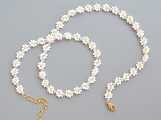 Collana Floreale Boho Vintage Donna, Margherite E Girasoli Stratificati Con Perline E Perle Oro, Fatta A Mano