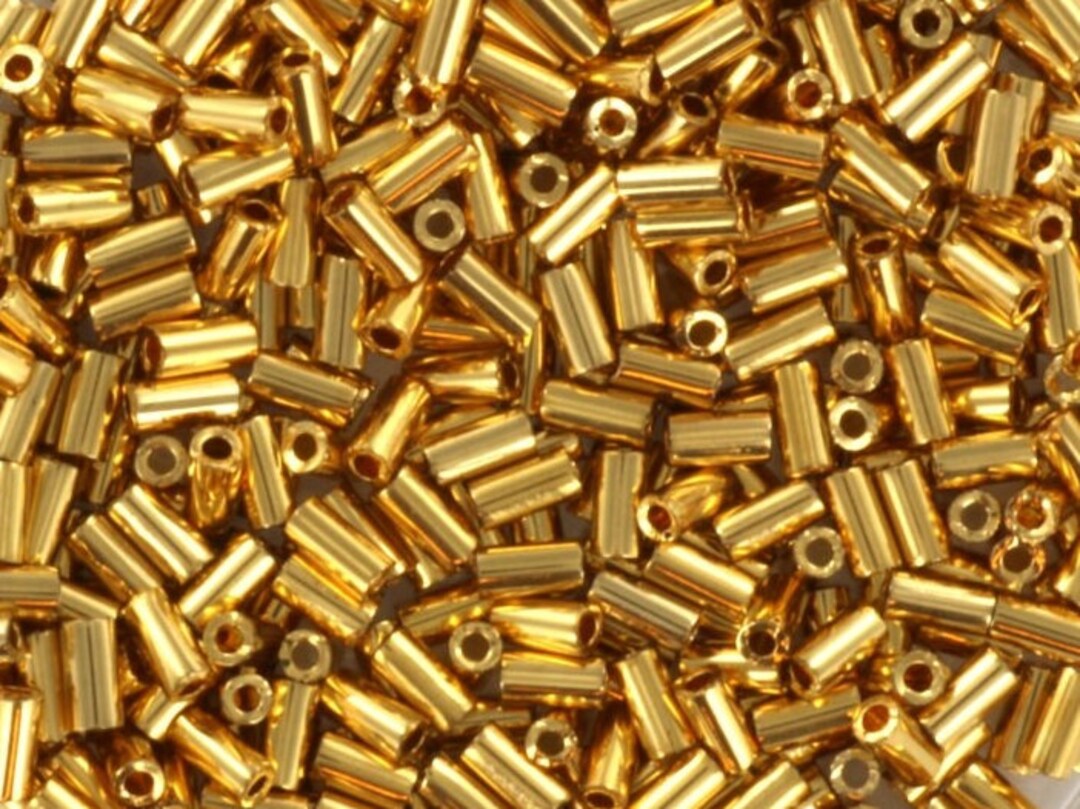 Miyuki Bugles 3mm, 24kt Gold Plated, Color 191, Beads From Japan, Tube